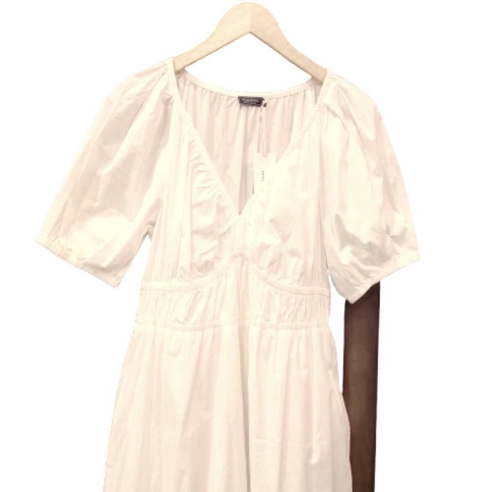 Vineyard Vines Marina Dress Large White Midi Puffy Sleeves Summer Tiered - Picture 3 of 16